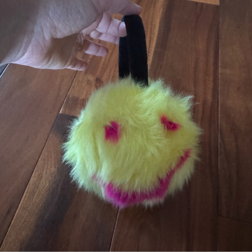 Fluffy Yellow and Pink Smiley Face Emoji Ear Muffs
